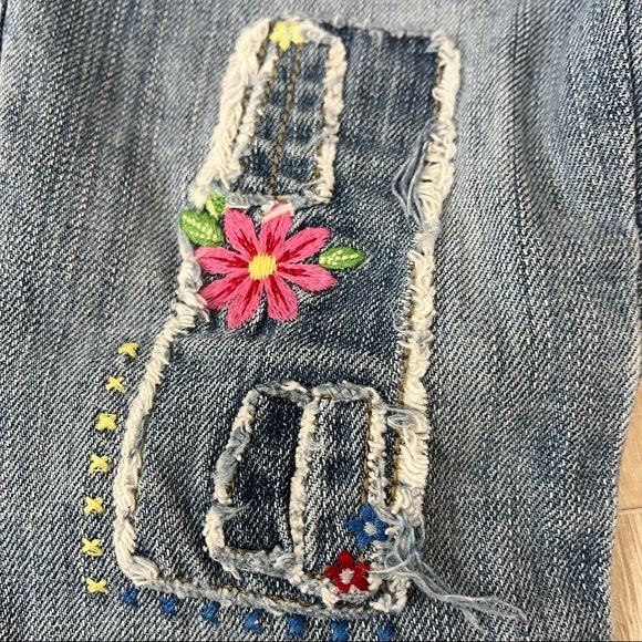 Vintage 1989 Place Floral Patchwork Denim Flare Jeans Sz 18 M - Picture 2 of 11